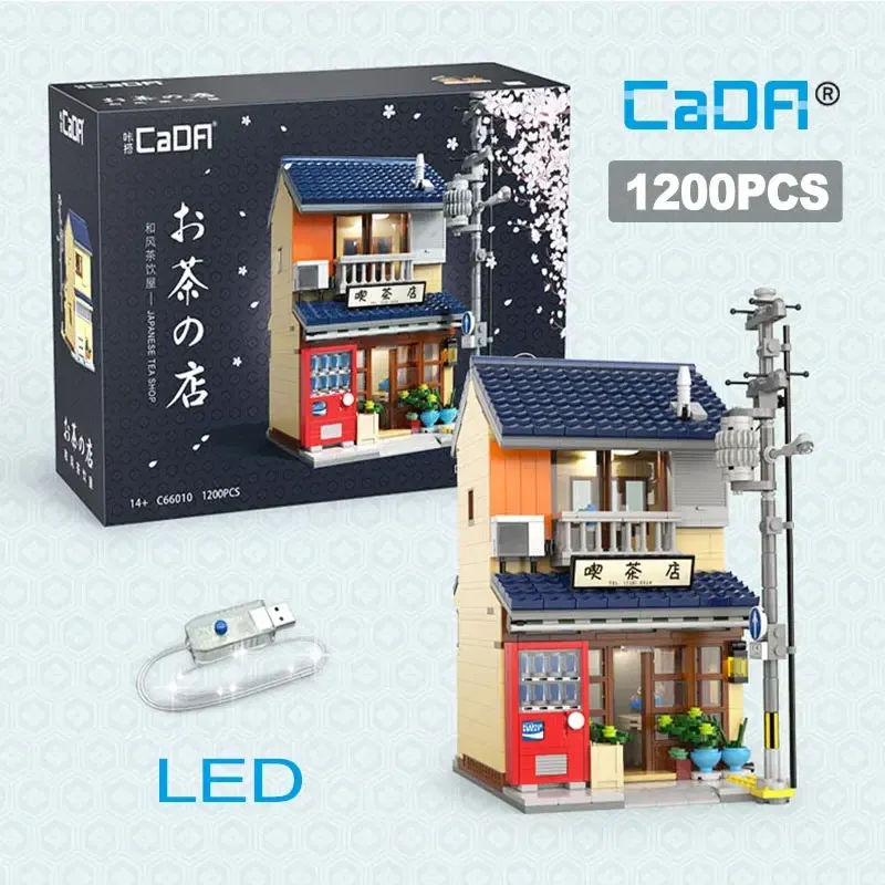 Color: Wood - With Packaging BOX LED City Japanese Tea Shop House Architecture Building Blocks Friends Shop Figures Bricks Toys for Kid Gifts