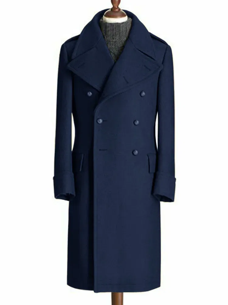 Color: Navy Blue, Size: 6XL - Windbreak Men's Jacket Wool Long Coat Lapel Double Breasted Men's Trench Coats Windbreakers Jackets Man Winter 2023 Martens Male