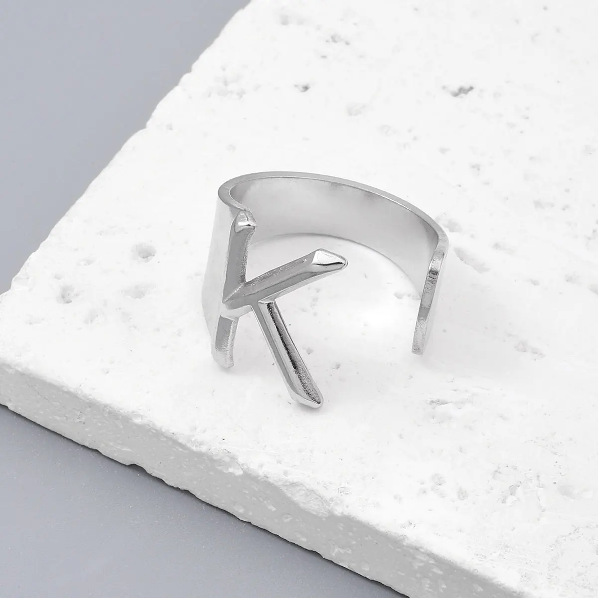 Metal Color: Imitation Rhodium Plated, Ring Size: resizable - LAViXMIA Alphabet A-Z Letter Never Fade Stainless Steel Rings Women Jewelry Fashion Initial Ring Adjustable Size Birthday Gifts