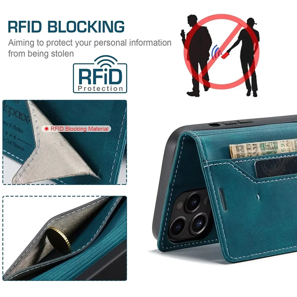 Color: Blue, Material: PU - Leather Cases for IPhone 16 15 14 13 12 11 Pro Max XR XS Max 8 7 6s Plus SE 2022 2020 Wallet Folio Flip Cover Rfid Blocking