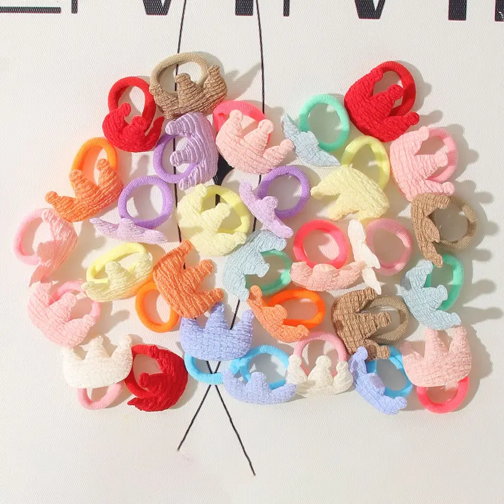Color: LIGHT GRAY - 10/30Pcs Children Hairbands No Harm Hair Cartoon Towel Rope Ponytail Holder Kids Mini Rubber Band Headwear Girls Halloween Gift
