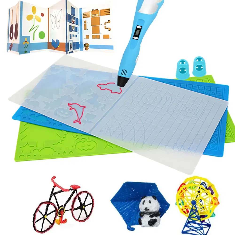 color: WHITE - Silicone Design Rubber Pad for 3D Printing Pen with 2 Finger Protectors Template Drawing Tools for Kids Adults Drawing DIY Tools