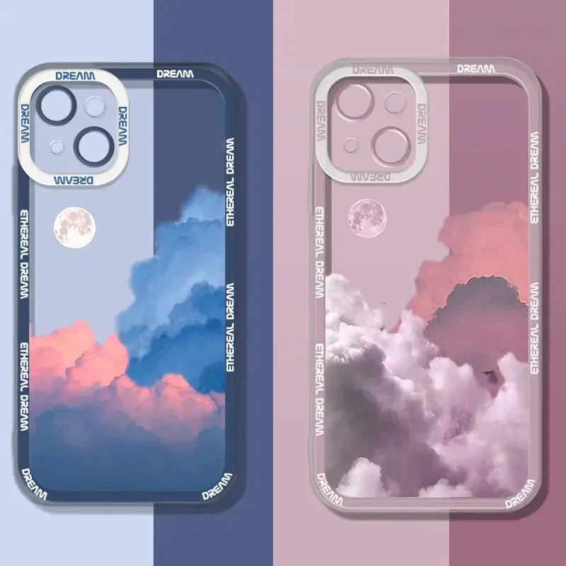 Color: Clear, Material: PE - Retro INS Sunset Sky Clouds Moon Pattern Case For Samsung Galaxy S10 S20 S21 S22 S23 S24 FE Plus Ultra Note 20 Shockproof Cover