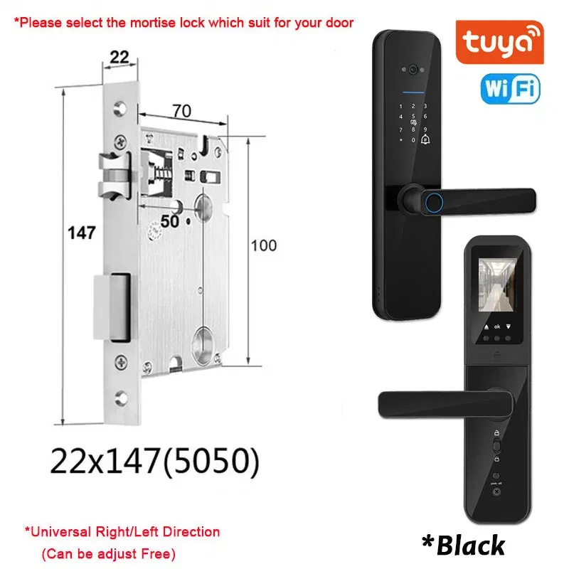 Color: BLUE MIST, Ships From: CHINA - New! Tuya Wifi Digital Electronic Smart Door Lock With Biometric Camera Fingerprint Smart Card Password Key Unlock