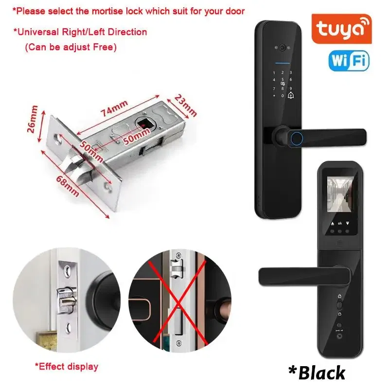 Color: BLUE MIST, Ships From: CHINA - New! Tuya Wifi Digital Electronic Smart Door Lock With Biometric Camera Fingerprint Smart Card Password Key Unlock