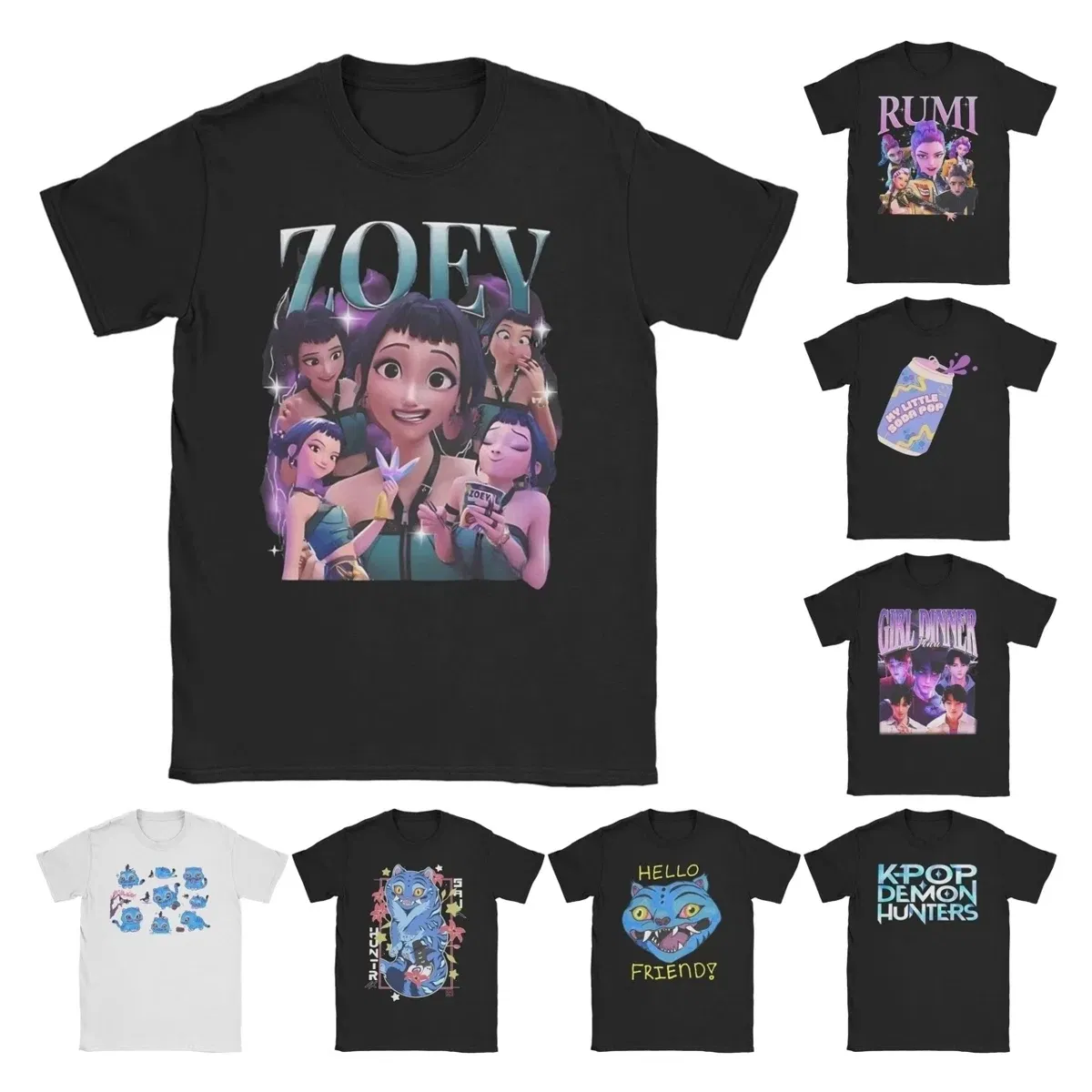 Color: Dark Grey, Size: 4XL - Men Women T-Shirts Kpop Demon Hunters Zoey Huntrix Amazing Cotton Tees Short Sleeve  T Shirt O Neck Clothes Printing
