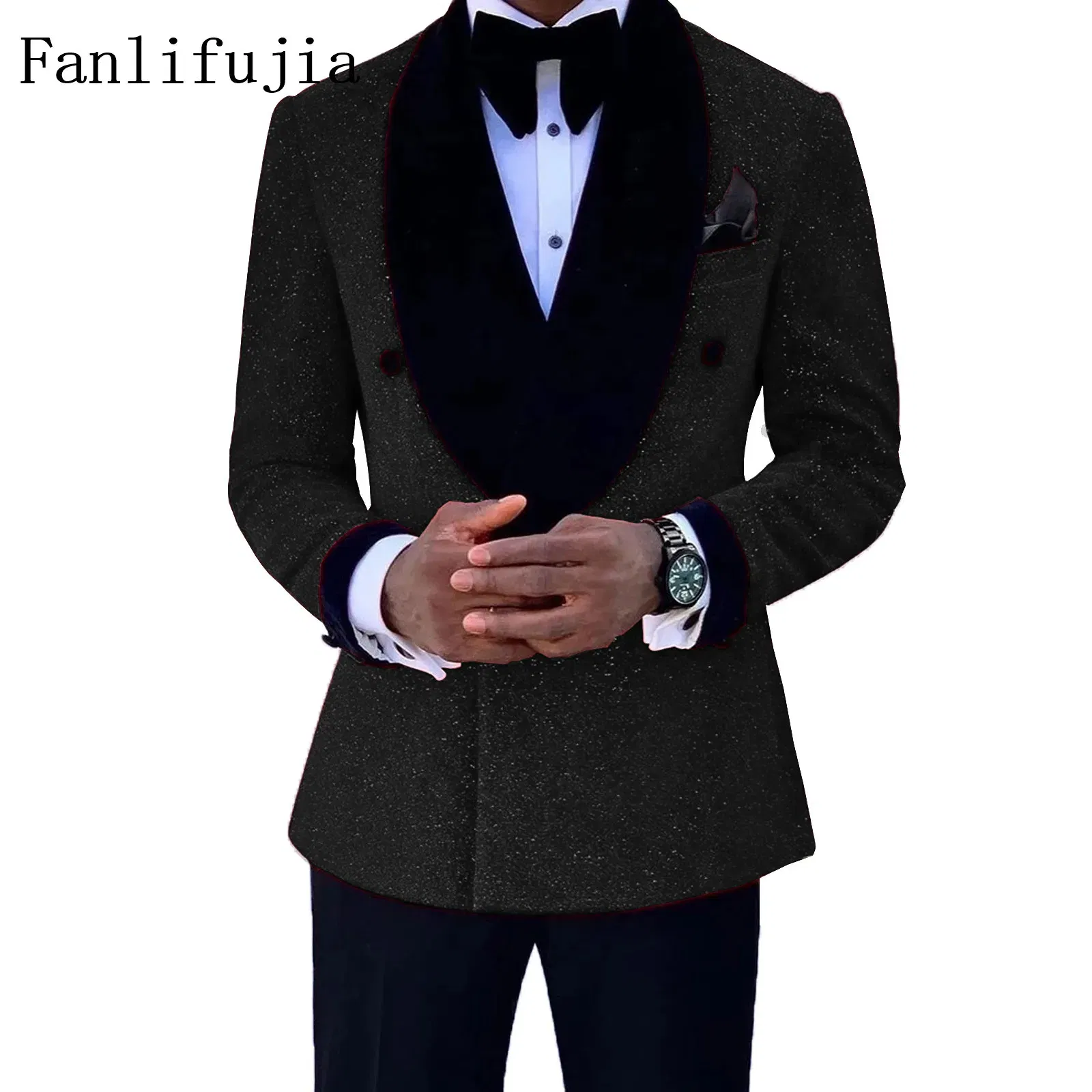 Color: Red, Size: L - Fanlifujia Luxury Red Glitter Suits Men Groom Wedding Tuxedo Double Breasted Blazer Formal Evening Party Prom Dress 2 Pieces Set