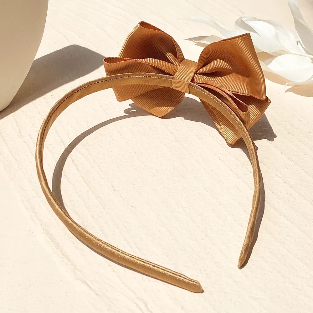Color: Light Beige - 1 Piece Ribbon Handmade Hair Bows Hairbands for Baby Girls 20 Colors Cute Bowknot Solid Headband Headwear Baby Hair Accessories