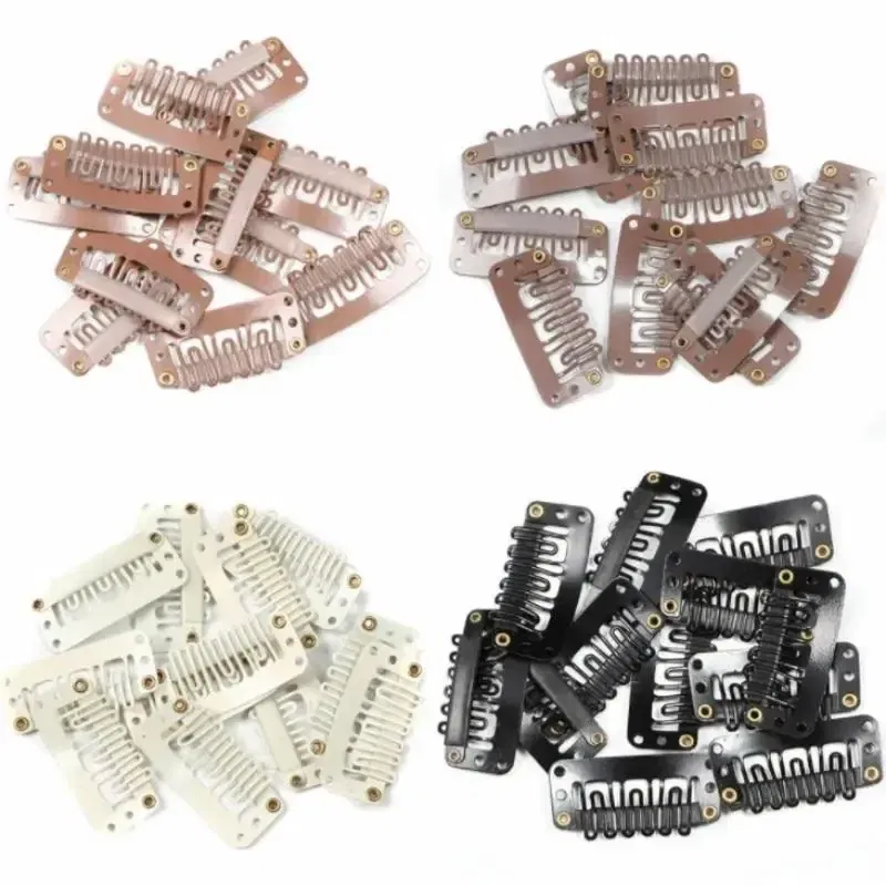 Color: GRAY - 10pcs/lot 9-teeth Hair Extension Clips Wig Clips Combs Snap Clips with Rubber for Hair Extension Toupee DIY Styling Tool 28/32mm