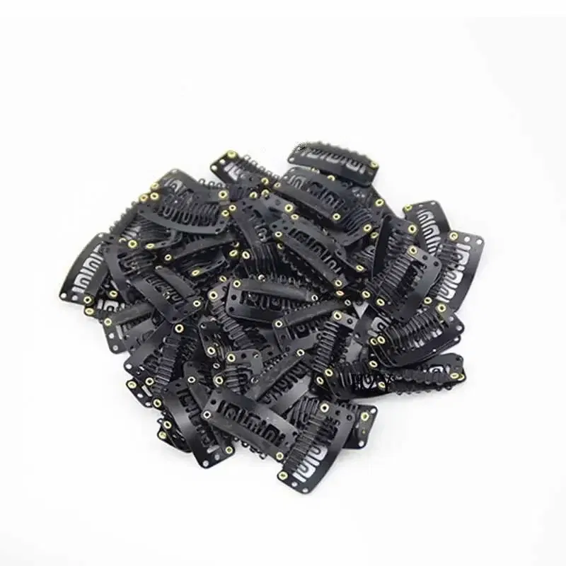 Color: GRAY - 10pcs/lot 9-teeth Hair Extension Clips Wig Clips Combs Snap Clips with Rubber for Hair Extension Toupee DIY Styling Tool 28/32mm