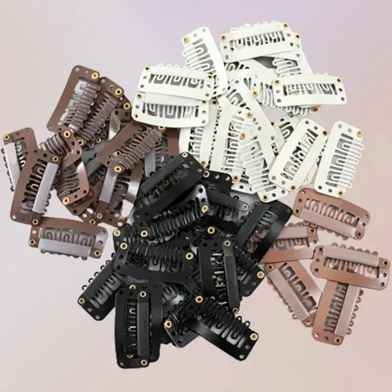 Color: GRAY - 10pcs/lot 9-teeth Hair Extension Clips Wig Clips Combs Snap Clips with Rubber for Hair Extension Toupee DIY Styling Tool 28/32mm