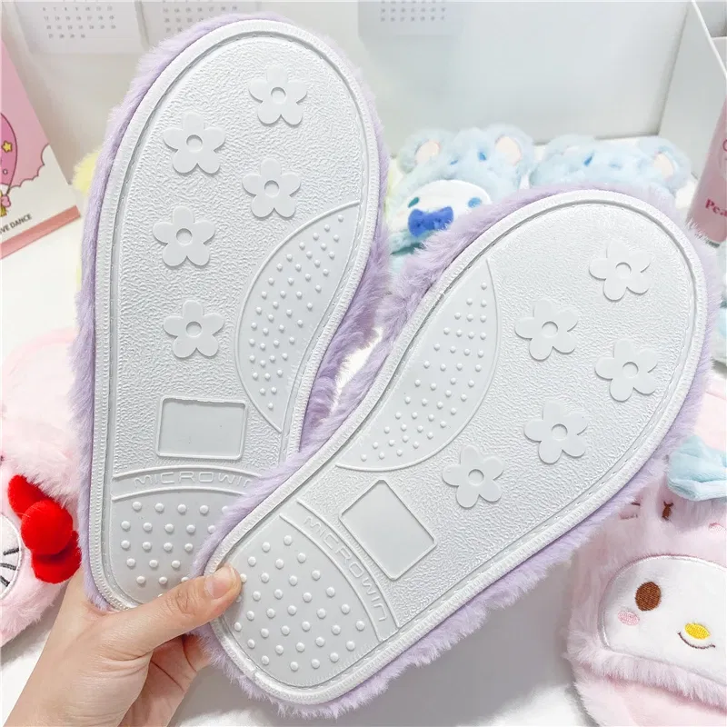 Color: Light Blue, Shoe Size: 36 - Japanese Anime Slippers Cartoon Open Toe Sweet Girly Indoor Home Plush Shoes Flat Non-slip Casual Girl Spring Autumn Kawaii