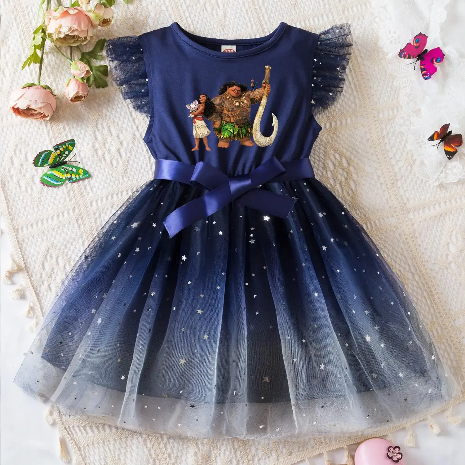 Color: black, Size: L - Moana Summer Toddler Girl Dress Princess Star Baby Girls Clothes Tulle Tutu Dress for Children Party Dress 2-6Y