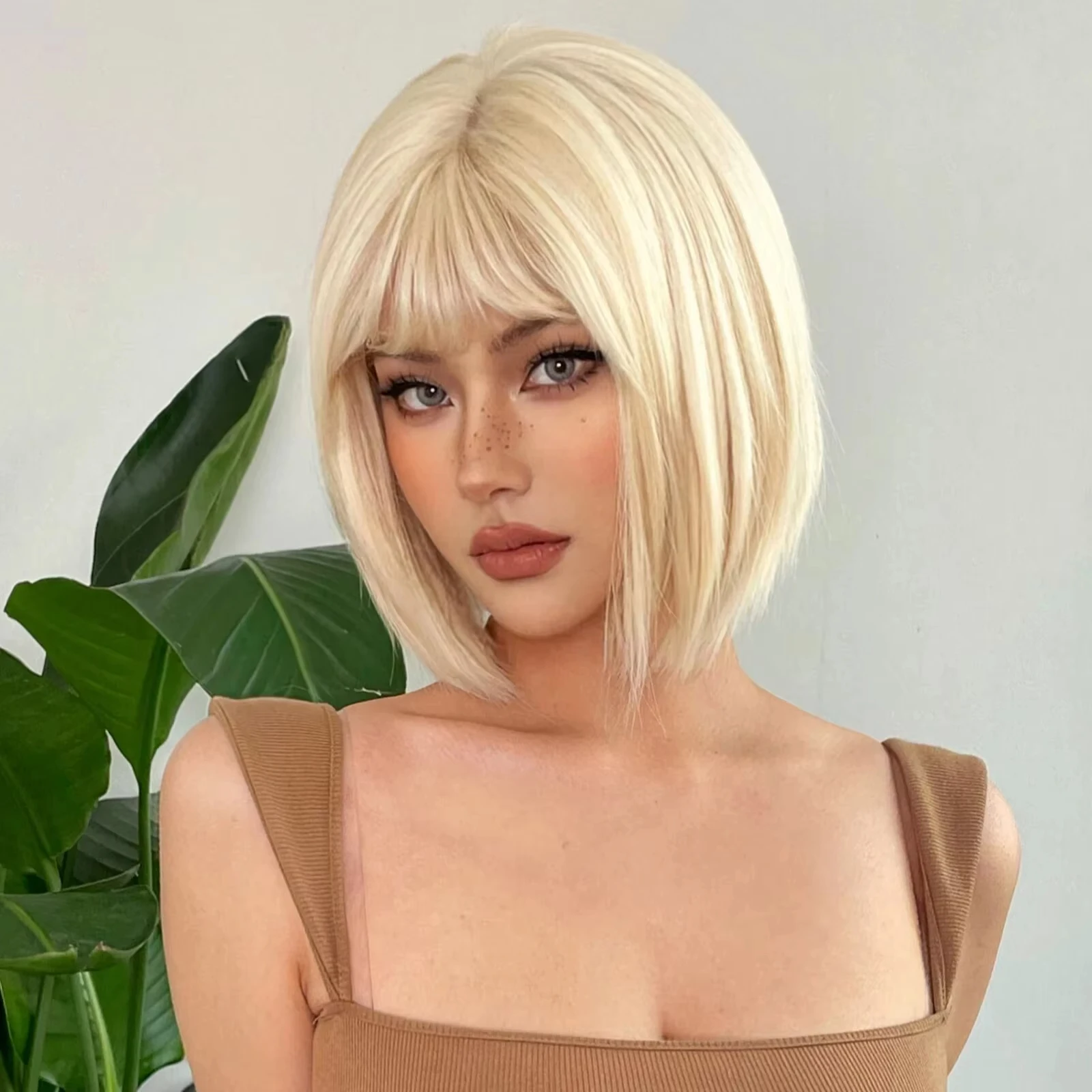 Color: T1B/30, Stretched Length: 12inches - New light gold bob hairstyle synthetic wig for Halloween party cosplay wig for daily use high-temperature hair accessory