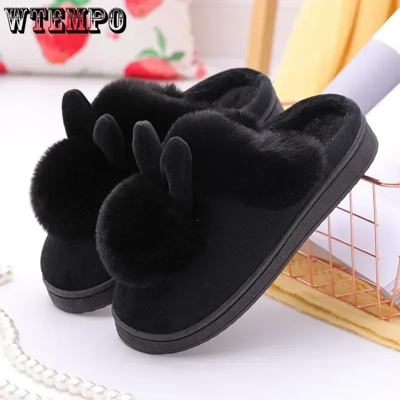 Color: Grape, Shoe Size: 3 - WTEMPO Fluffy House Shoes Women Winter Warm Slippers Cute Rabbit Ears Female Furry Plush Slippers Home Indoor Ladies Soft Shoes