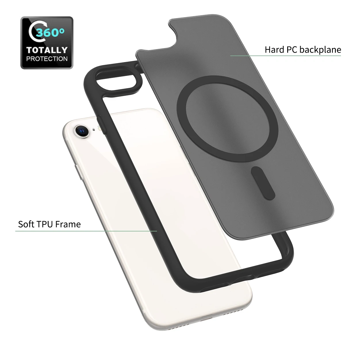 Color: black, Compatible-Phone Models: For iPhone 12 Mini - Non Yellowing Case For iPhone SE 2022 2020 8 16 Pro Max 15 Plus 14 13 Mini 12 11 Magsafe Mag Safe Matte Black Magnet Phone Cover