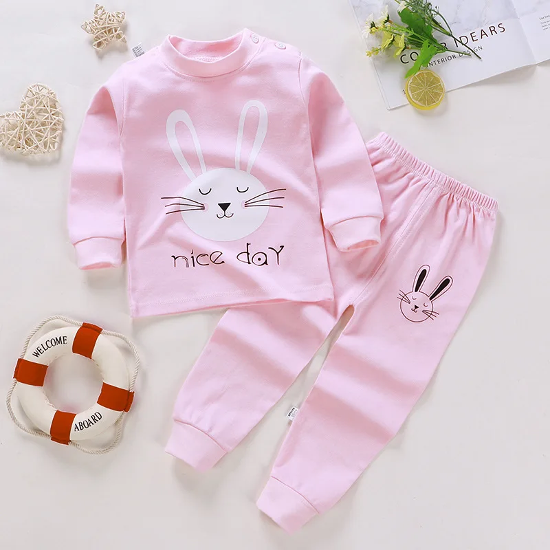 Color: green, Kid Size: 4T - Cotton Boys Girls Sleepwear Suits Autumn Spring Newborn Underclothes 2pcs Kids Clothes Set Toddler Kids Pajamas