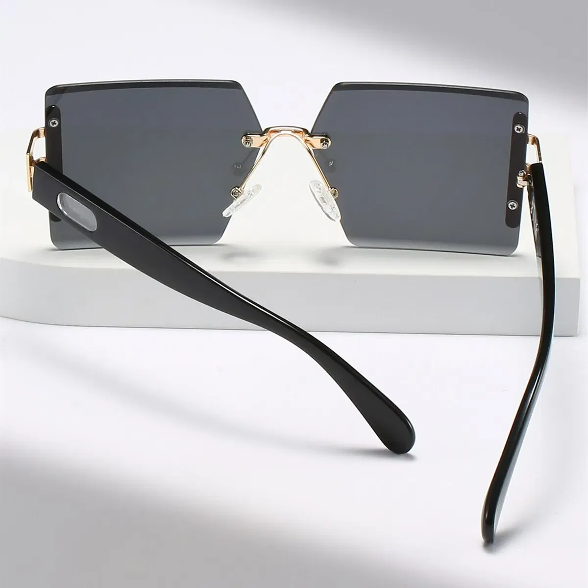 Frame Color: Gold, Lenses Color: WHITE - 1pair Square Sunglasses For Men And Women Rimless Cut Edge Retro Glasses Y2K Luxury Holiday Accessories Fashionable Sunscreen