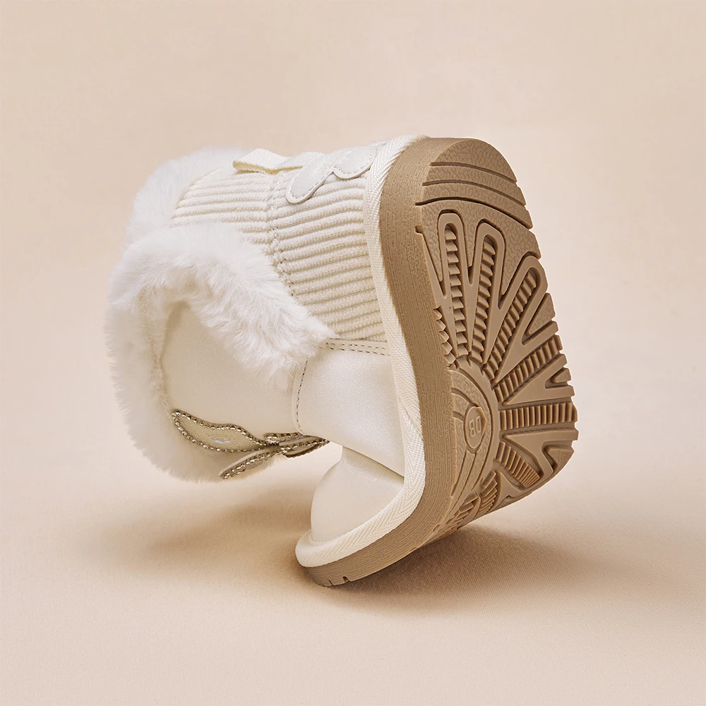 Dave Bella Children's Short Leather Boots Winter Fashion Casual Girls Beige Anti Slip Plush Shoes Thicken Outdoor Warm DB4254752