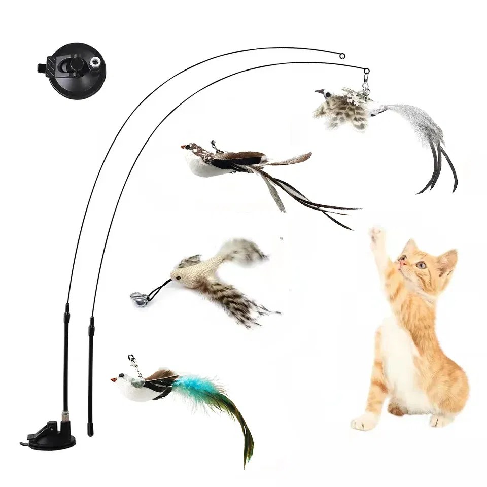 Color: Navy Blue, Ships From: CHINA - Simulation Bird Interactive Funny Cat Stick Toy Furry Feather Bird With Bell Sucker Cat Stick Toy Kitten Playing Pet Accessories