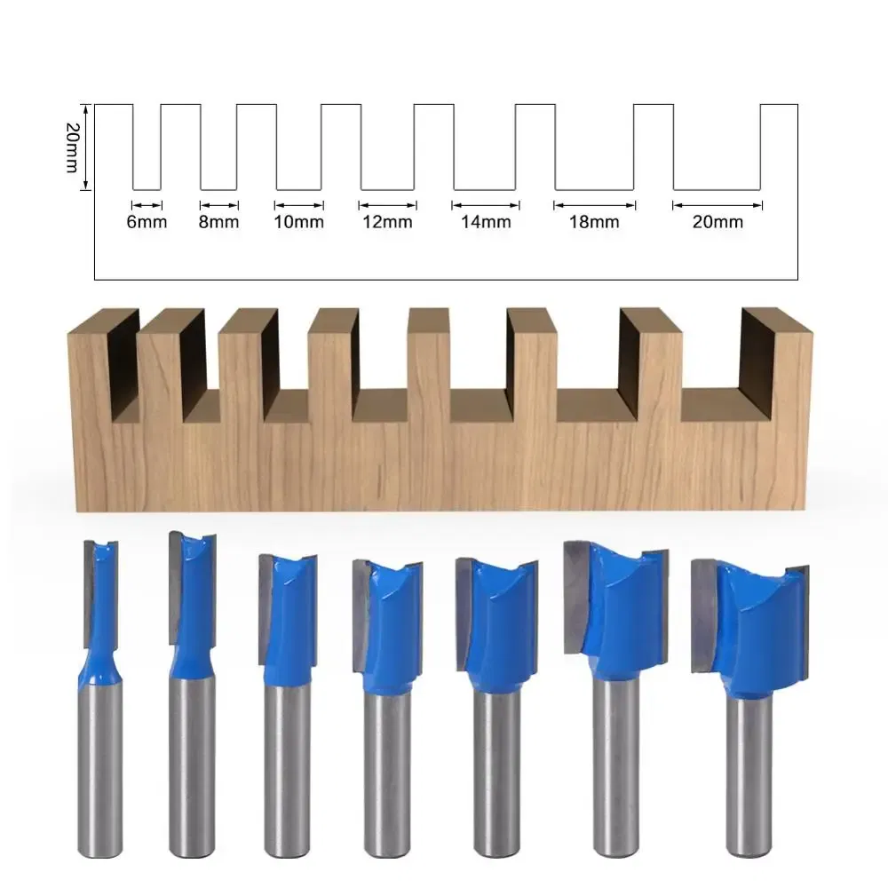 Cutting Edge Length: 32mm - 1PCS 8mm Shank Straight Woodworking Router Bit Set Carpenter Milling Cutter 6/8/10/12/14/18/20mm Cutting Diameter