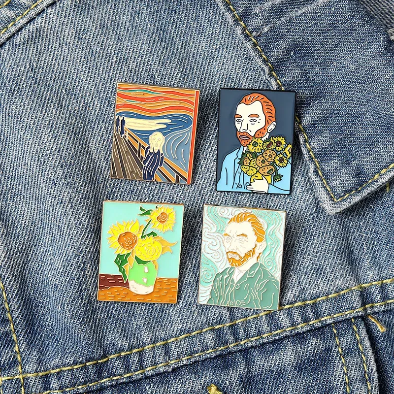 Metal color: Antique Copper Plated - Van Gogh Oil Painting Brooch Van Gogh Brooch Galaxy Brooch Star Moon Sunflower Brooch Art Brooch Van Gogh Lapel Pin