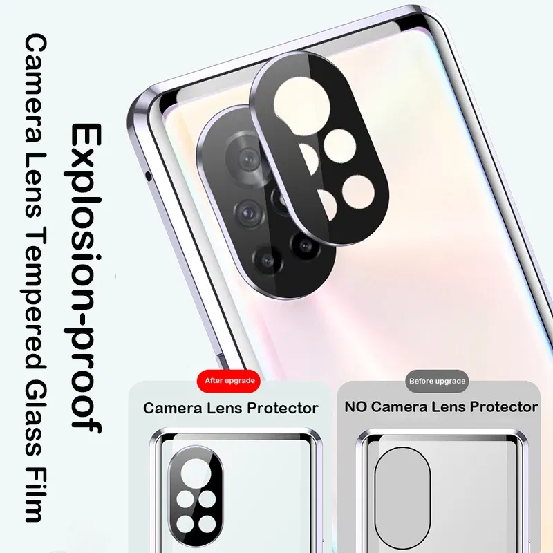 Color: Blue, Material: Aluminum - Phone Case Shell Double sided Protection Cover For Huawei P30 Pro P40 Pro Plus P40 Lite 5G Magnetic Adsorption Phone Sleeve bag