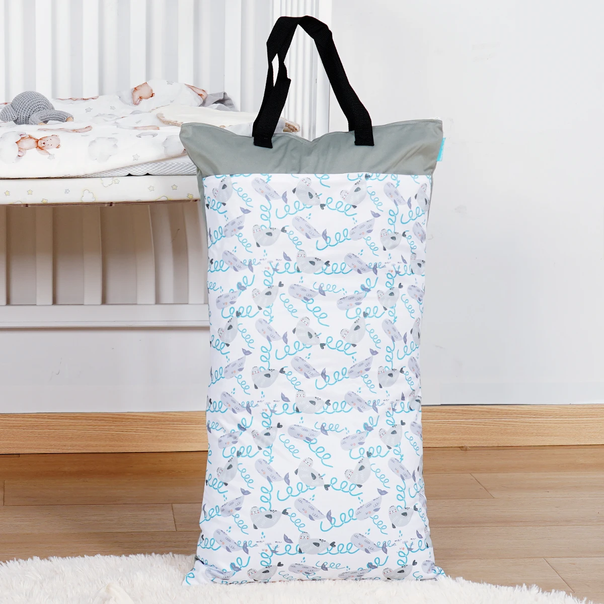 Color: MULTI - Happyflute Reusable Hanging Wet Dry Cloth Diaper Bag With Double Zippered Pockets 40*70cm