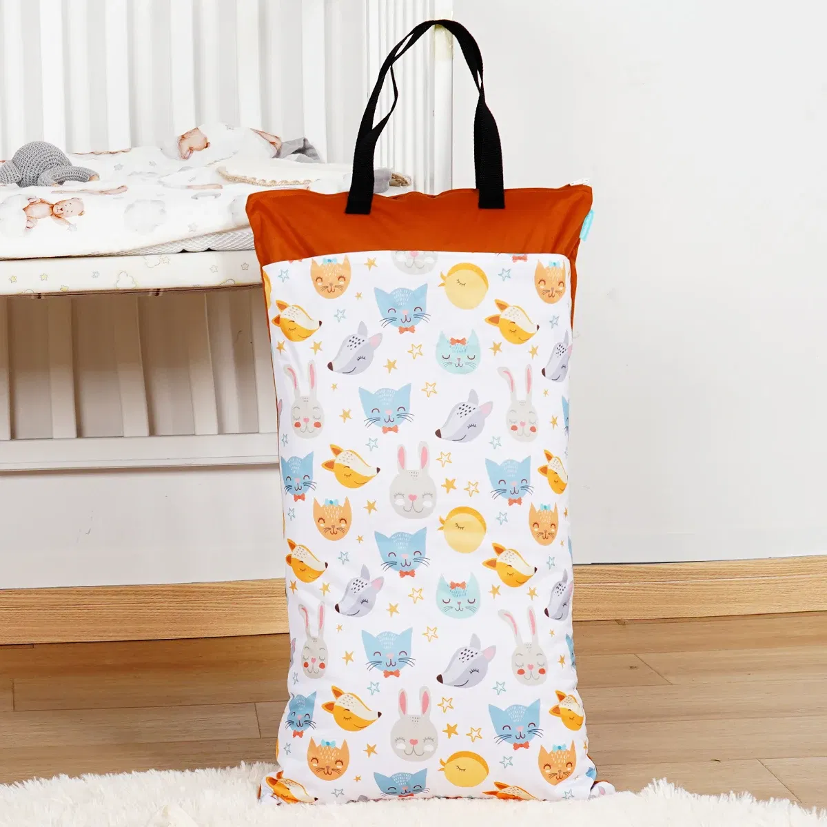 Color: MULTI - Happyflute Reusable Hanging Wet Dry Cloth Diaper Bag With Double Zippered Pockets 40*70cm
