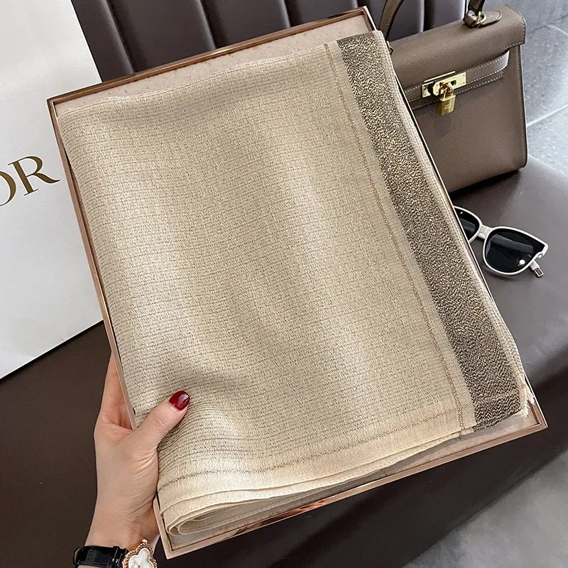 Color: Blue, Size: One Size - 2023 New Women Scarf Winter Warm Solid Silk Wool Shawls Lady Wraps Bufanda Floral Pashmina Luxury Embroidery Warn Scarves