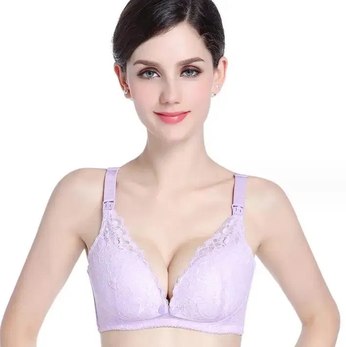 Color: Pink, Bands Size: 34, Cup Size: C - Modern pregnant women's postpartum underwear breast feeding breathable lace front open button pregnant women's breast-feeding