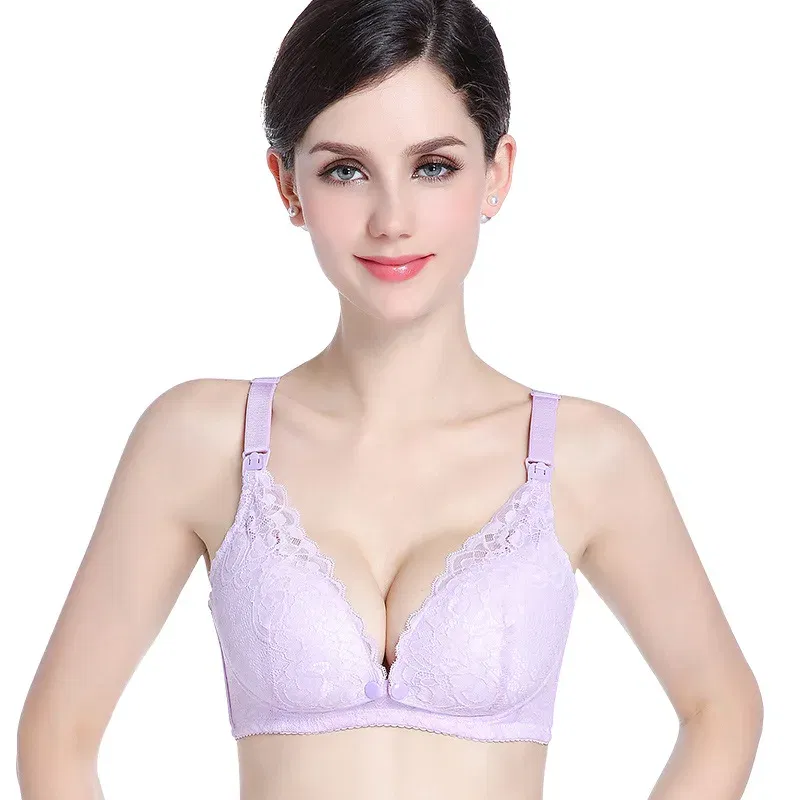 Color: Pink, Bands Size: 34, Cup Size: C - Modern pregnant women's postpartum underwear breast feeding breathable lace front open button pregnant women's breast-feeding