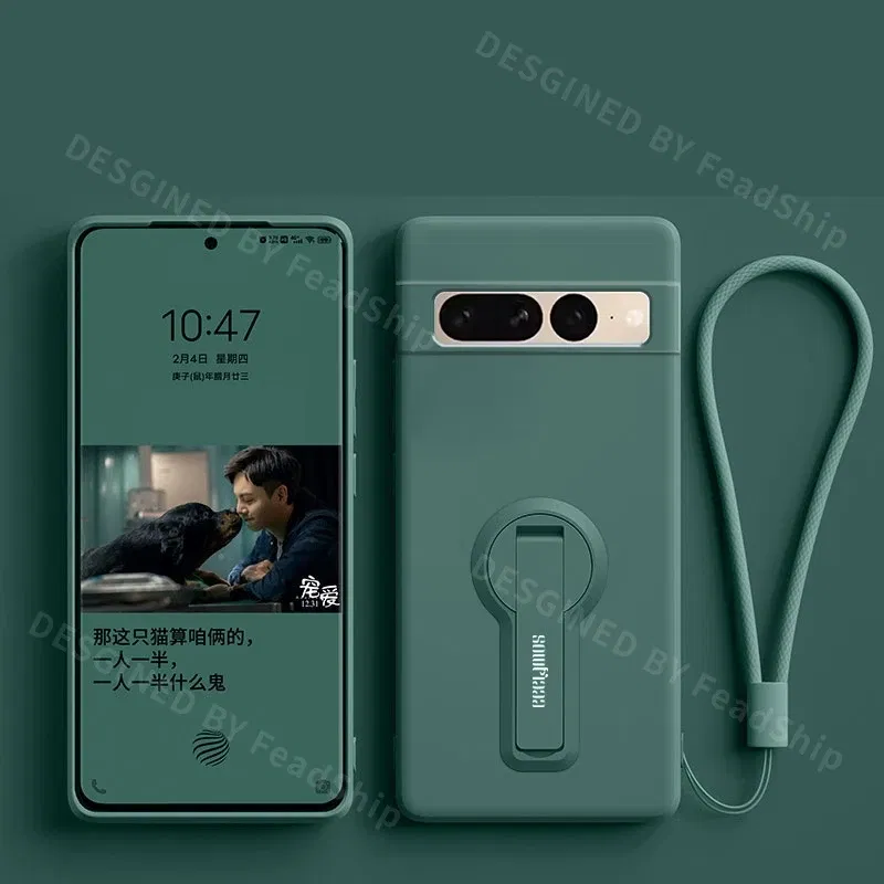Color: Beige, Material: Neoprene - Phone Case For Google Pixel 7 8 6 5 9 Pro XL Pixel 7A 6A 5A 8A 9A Soft Cover Silicone Case with Holder Stand Bracket Lanyard
