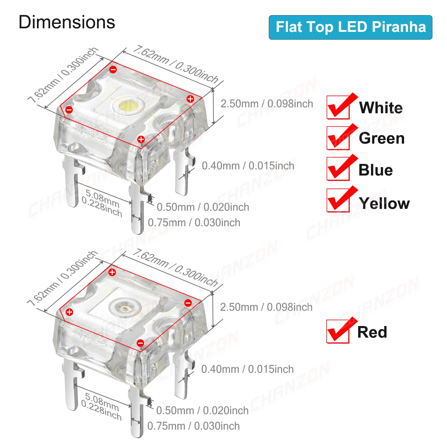 Color: WHITE, Ships From: CHINA - 100Pcs 3mm 5mm Led Diode Piranha Super Flux Round Flat Top White Red Green Blue Yellow Superflux Lights Emitting PCB Lamp Bulb