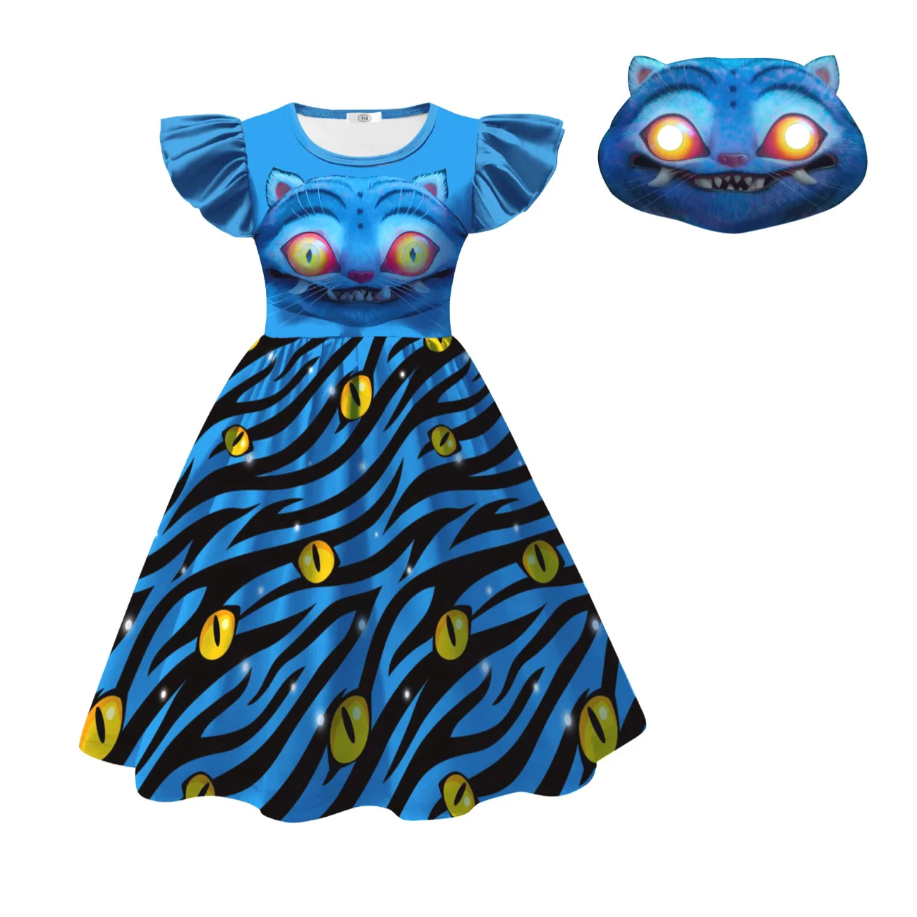 Color: Blue, Kid Size: 6 - Festival Children Carnival Masquerade Elegant Party Kids Clothes Fashion Girls KPop Demon Hunter Tiger Print Dress for 3-14Years