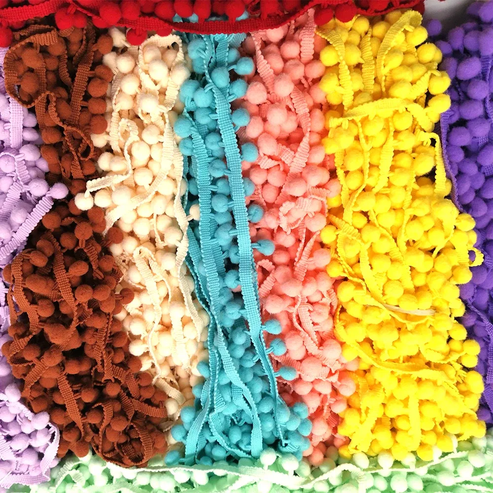 Color: Beige, Size: S - 1-5yard Pom pom Fringe Lace Ribbon Pompom Trim Ball Fabric DIY Sewing Tassel Lace Kintted Fabric Handmade DIY Craft Accessorie