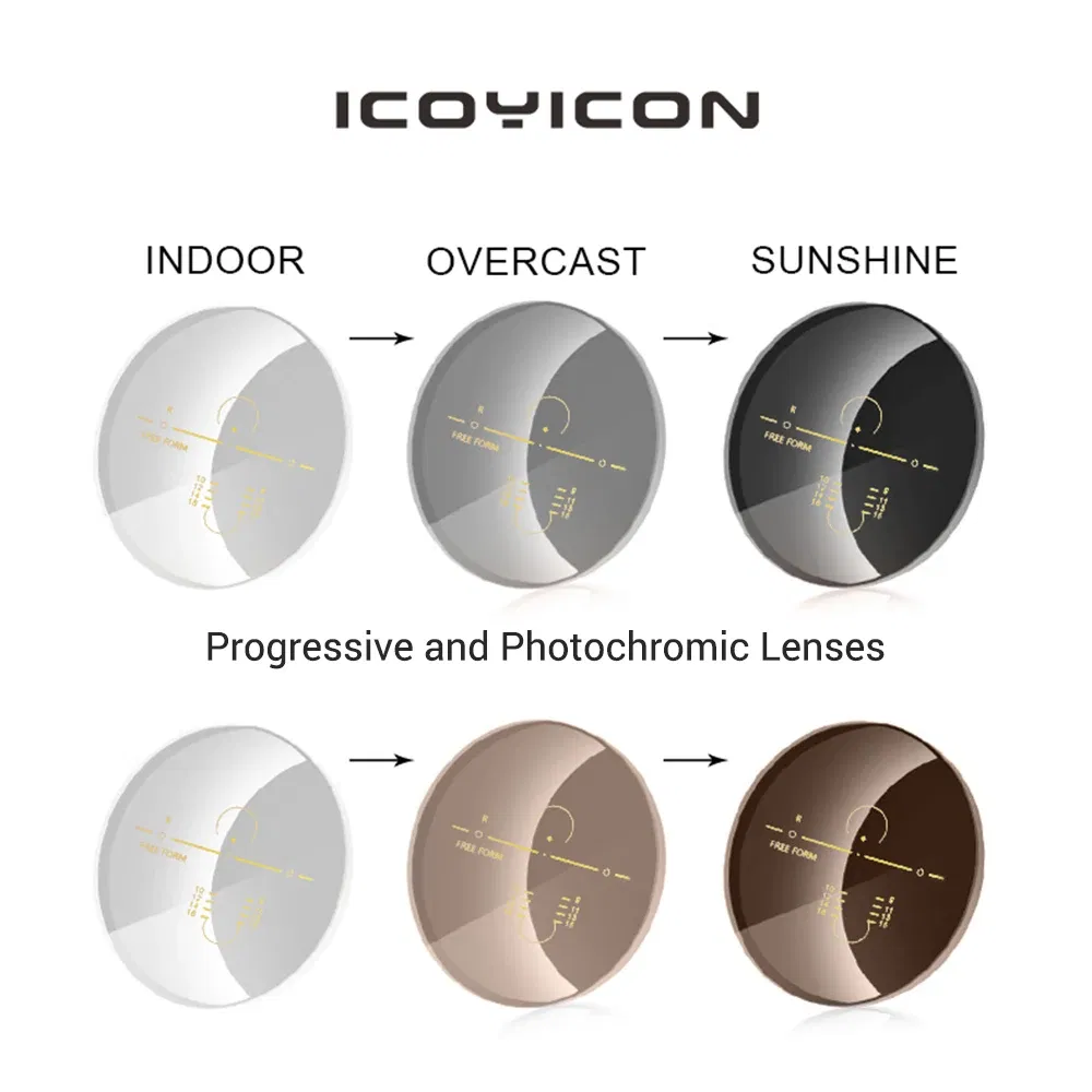 Lenses Color: green, Lens Index: 1.67 - Photochromic Free Form Progressive Optical Multifocal Prescription Lenses Fast and Deep Color Change Performance