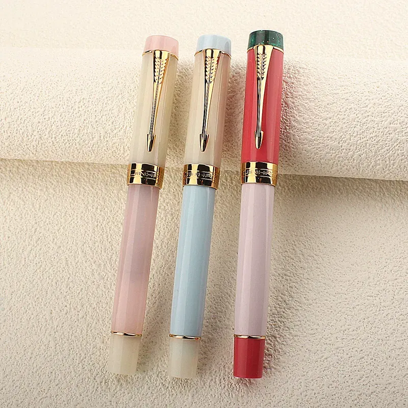 Color: Yellow, Nib Size: EF - JINHAO 100 Centennial Fountain Pen Resin Gold Clip Nib EF F M Students Pens Business Stationery School Office Supplies PK 9019
