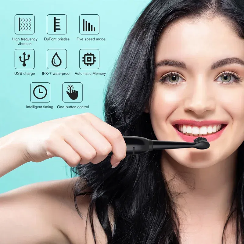 Color: Blue - Electric Toothbrush 5-gear Mode USB Charging 4 colors IPX7 Waterproof Ultrasonic Rechargeable Soft Hair Toothbrush Adult Classic