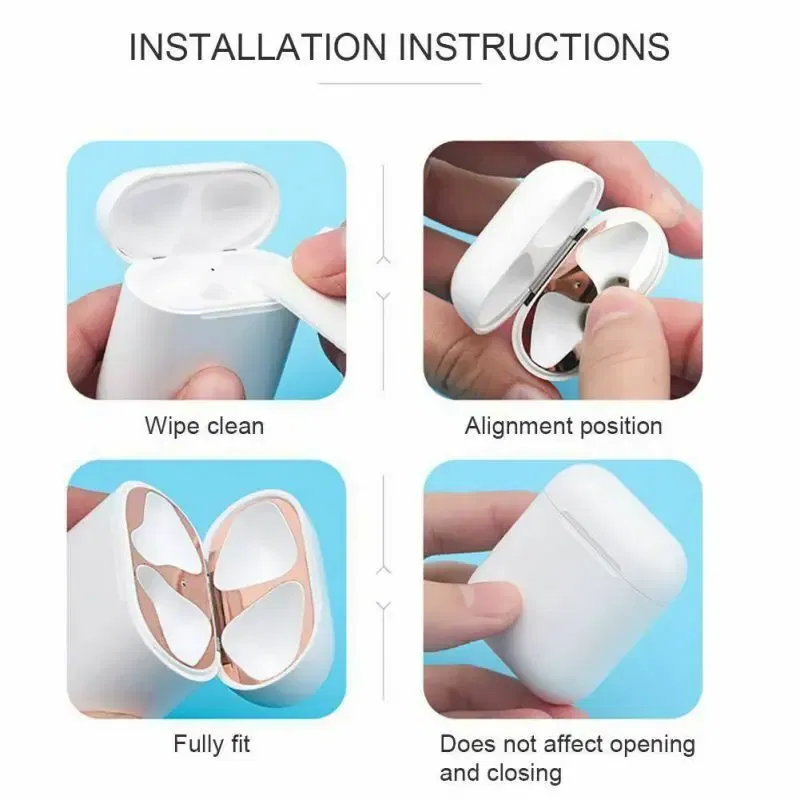 Color: Silver, Size: 2XS - For Apple Airpods 1 2 3 Pro Pro2 Earphone Charging Box Dustproof Sticker Anti-dust Waterproof Metal Dust Guard Stickers