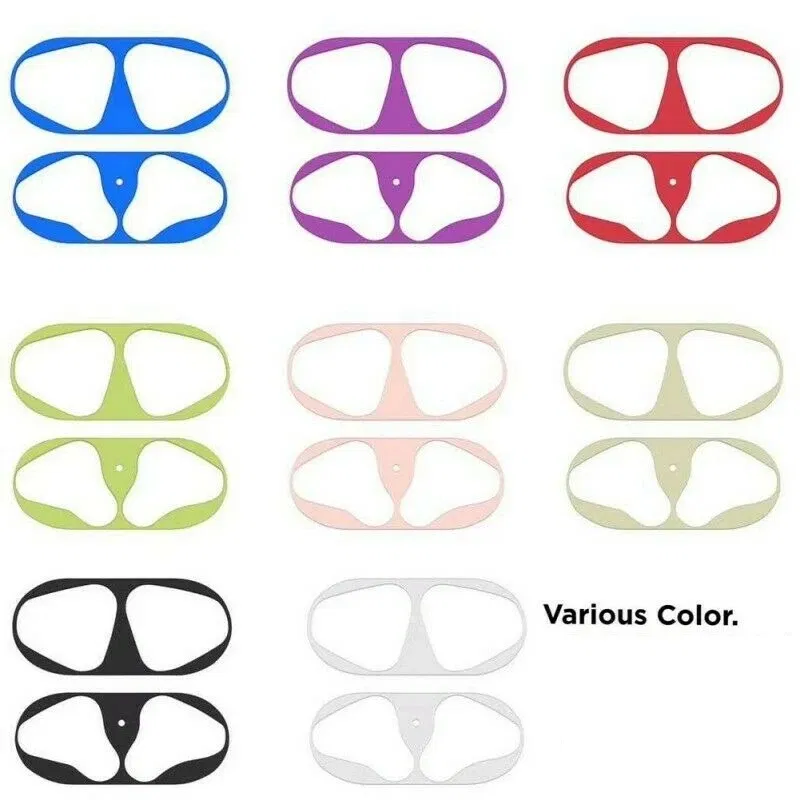 Color: Silver, Size: 2XS - For Apple Airpods 1 2 3 Pro Pro2 Earphone Charging Box Dustproof Sticker Anti-dust Waterproof Metal Dust Guard Stickers