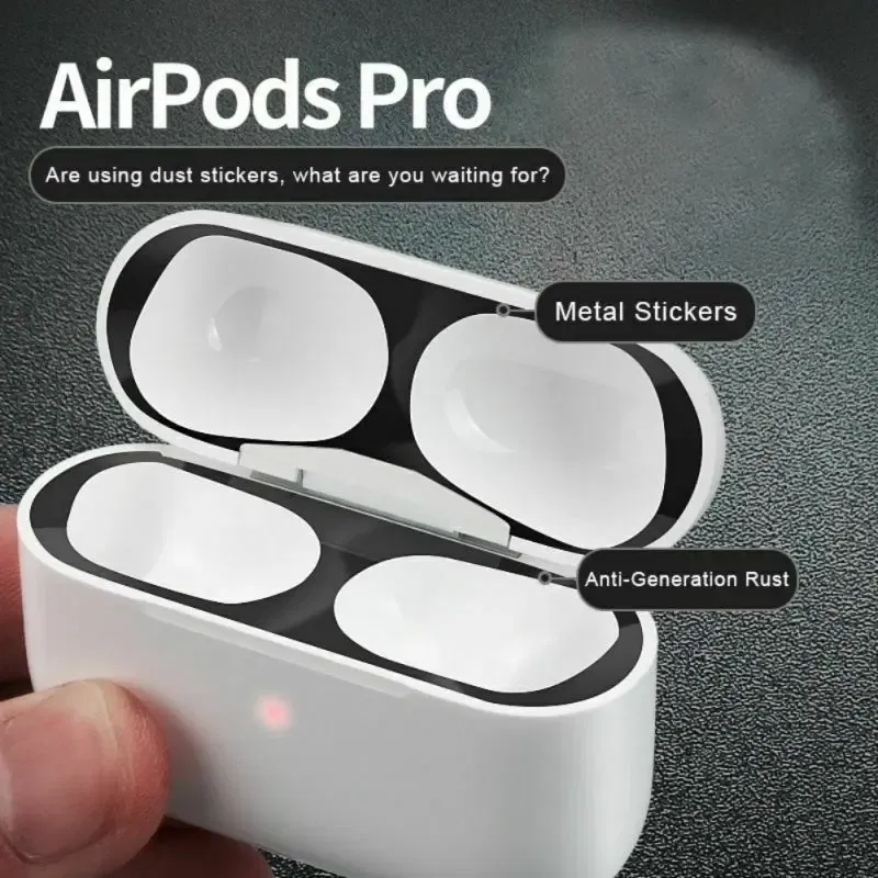 Color: Silver, Size: 2XS - For Apple Airpods 1 2 3 Pro Pro2 Earphone Charging Box Dustproof Sticker Anti-dust Waterproof Metal Dust Guard Stickers