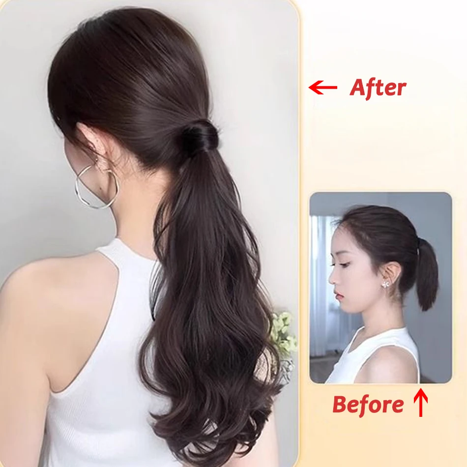 Color: NC/4HL, Stretched Length: 20inches - Synthetic Ponytails Hair Extension With Rubber Band Long Curly Wavy Layered Ponytail For Women Daily Use Heat Resistant Hair Wig