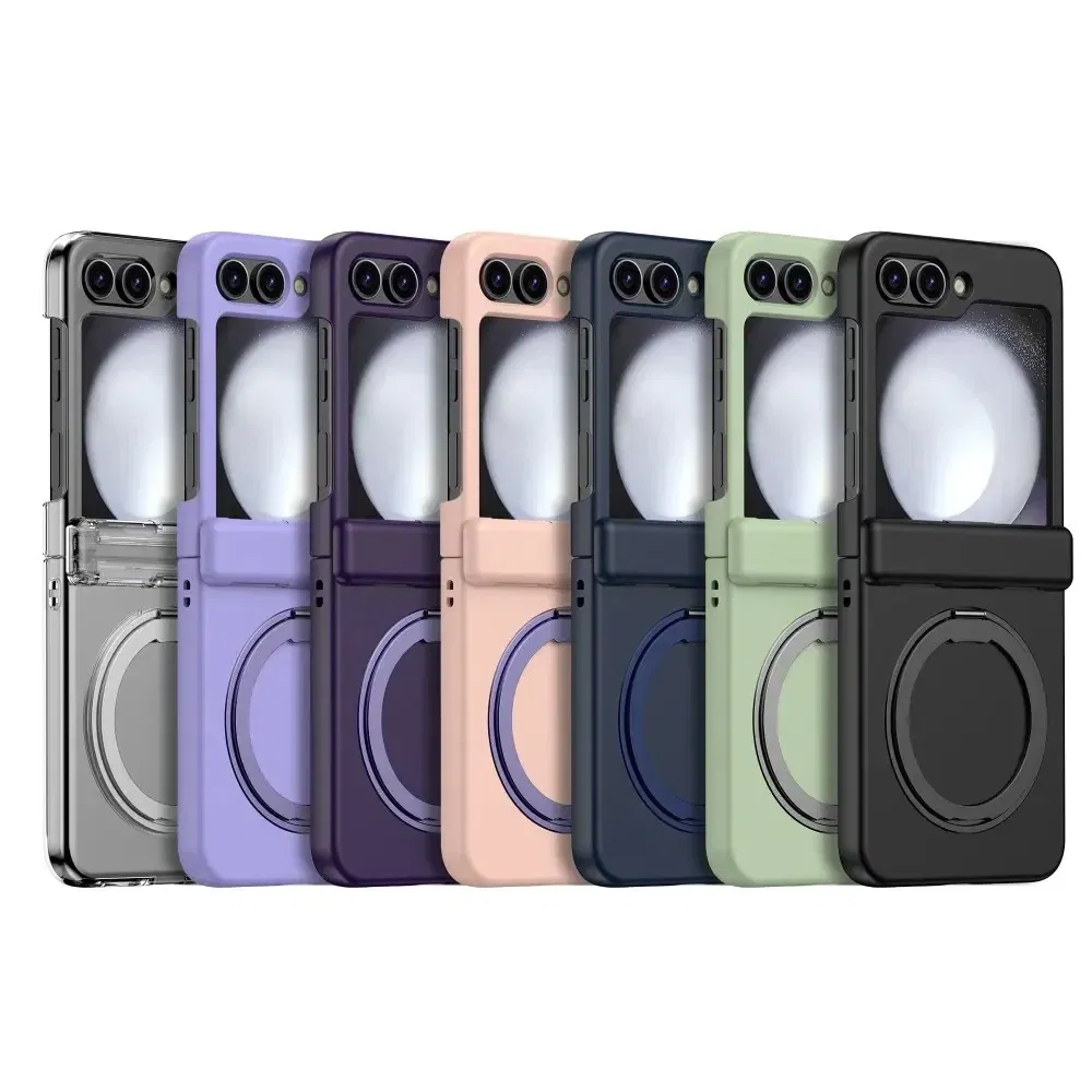 Color: Pink, Material: ABS - For Samsung Galaxy Z Flip 3 5 4 6 Magsafe Case Wireless Charging Hinge All-inclusive Flip Shockproof Hard Magnetic Holder Cover