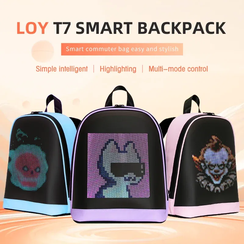 Color: Pink - School Backpack Led Screen Cell Phone Programming DIY Pattern Lightweight Hard Case  Women Travel Backpack College Backpacks