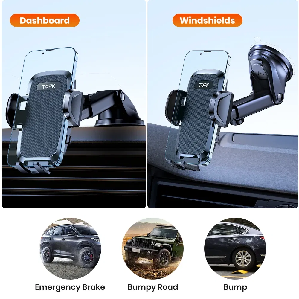 Color: black - TOPK Car Phone Holder 4 in 1 Super Stable Car Phone Mount for Car Dashboard/Windscreen/Air Vent Compatible with All Mobile Phone