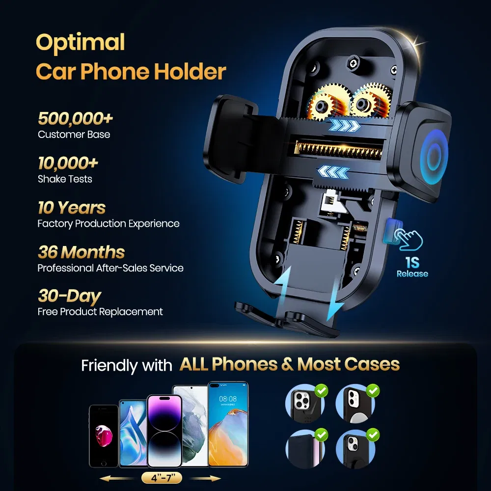 Color: black - TOPK Car Phone Holder 4 in 1 Super Stable Car Phone Mount for Car Dashboard/Windscreen/Air Vent Compatible with All Mobile Phone