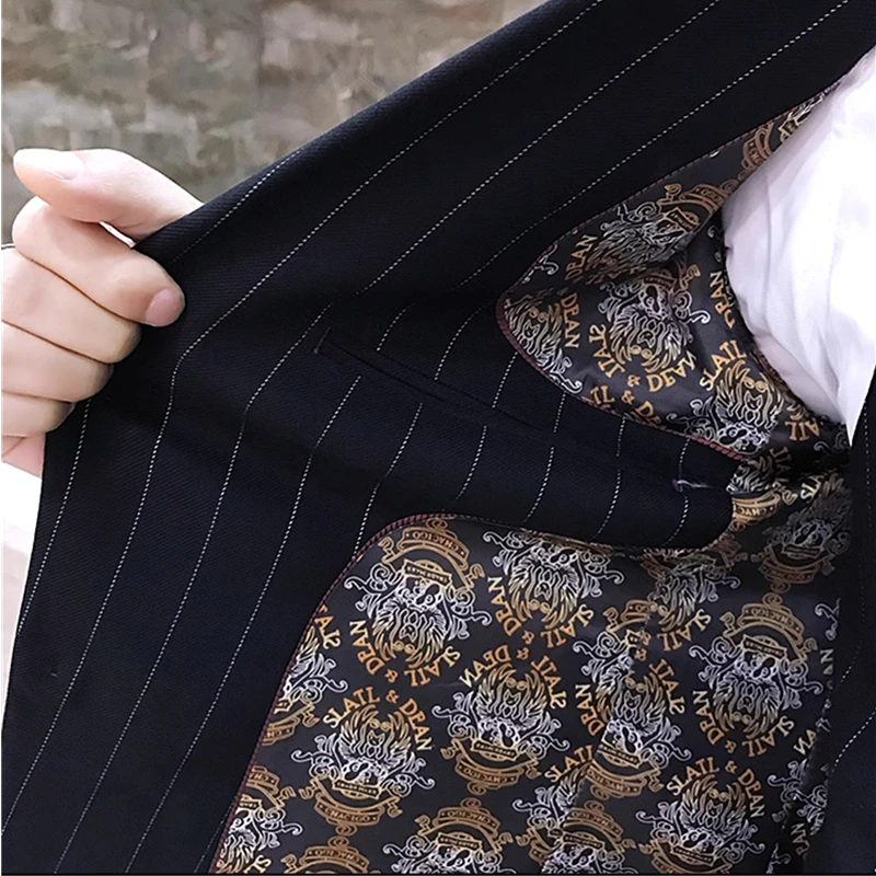 Color: Lavender, Size: M - Gray Men Classic Striped/Checked Suits, Business Office 3 Piece, Asian Size Slim Fit Men Dress Jacket & Pants with Vest, S-4XL