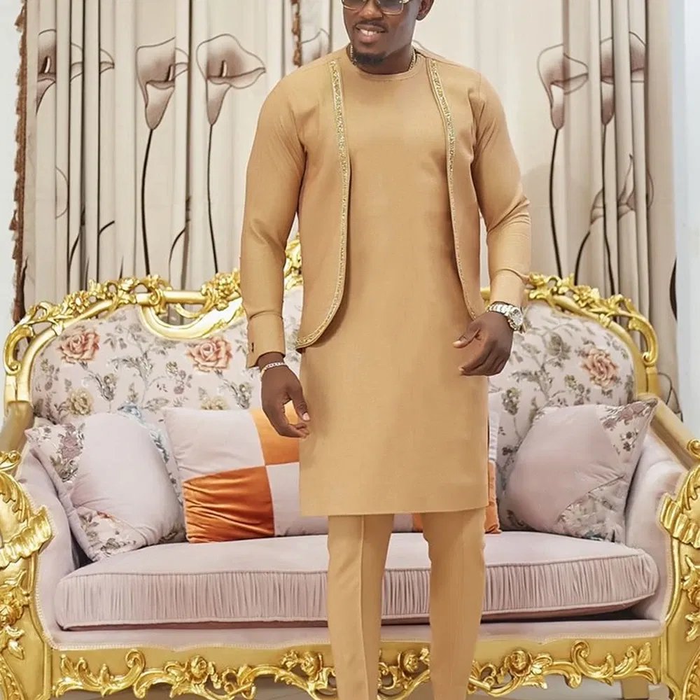 Color: army green, Size: XXXL - 2024 New African Traditional Men's Set Elegant and Fashionable Men's Suit Casual Embroidery Two Piece Set Men's Suit Kaftan