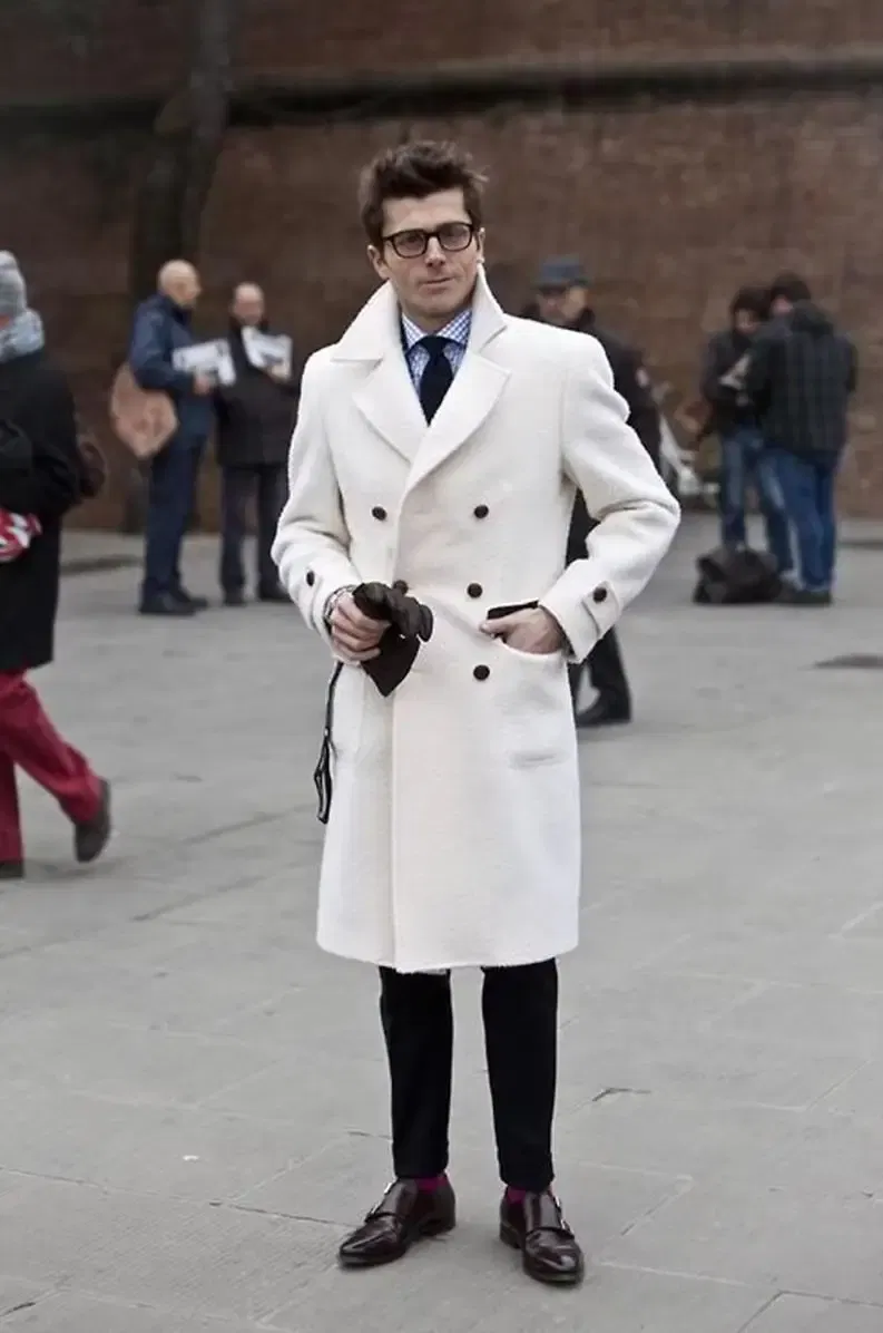Color: Burgundy, Size: P - Solid White England Style Woolen Overcoat Men's Thick Plus Double-Breasted Long Coat Casual Winter Fashion Warm Jacket